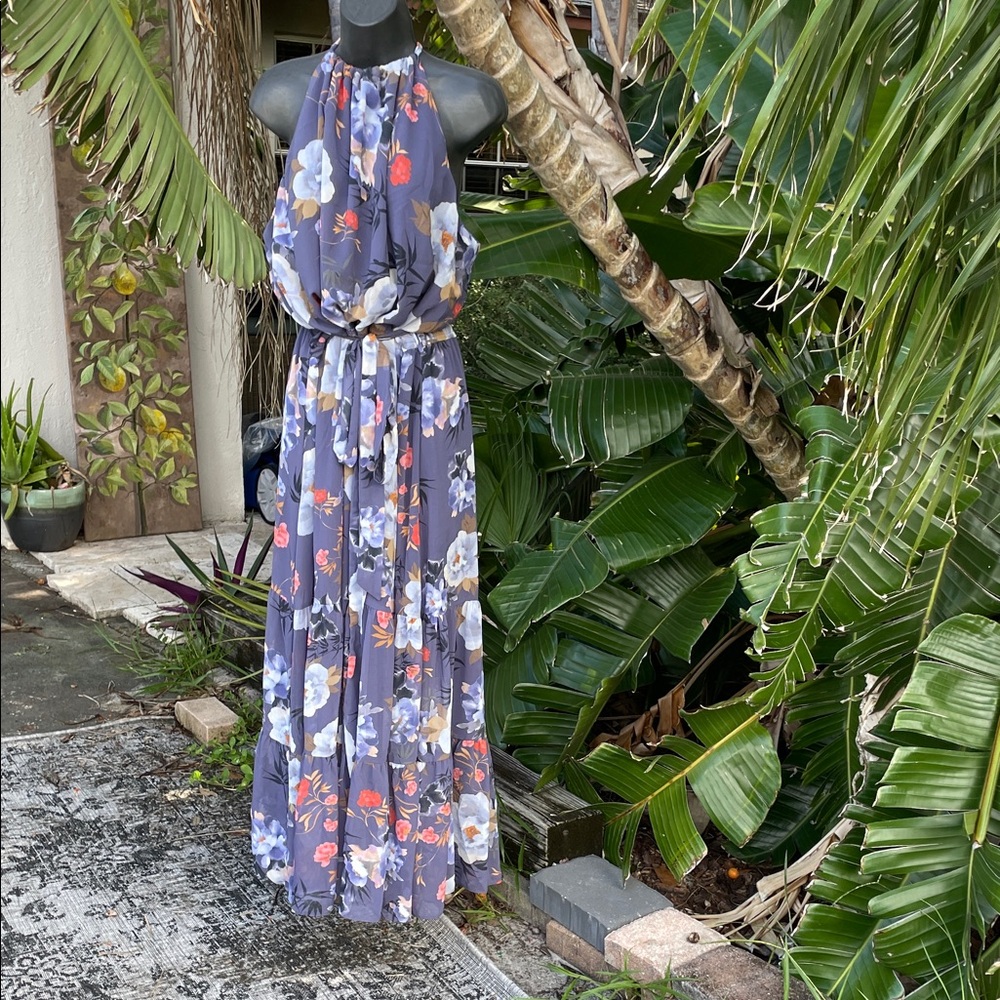 City chic, purple floral tiered skirt maxi dress